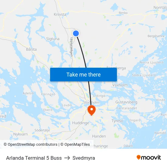 Arlanda Terminal 5 Buss to Svedmyra map