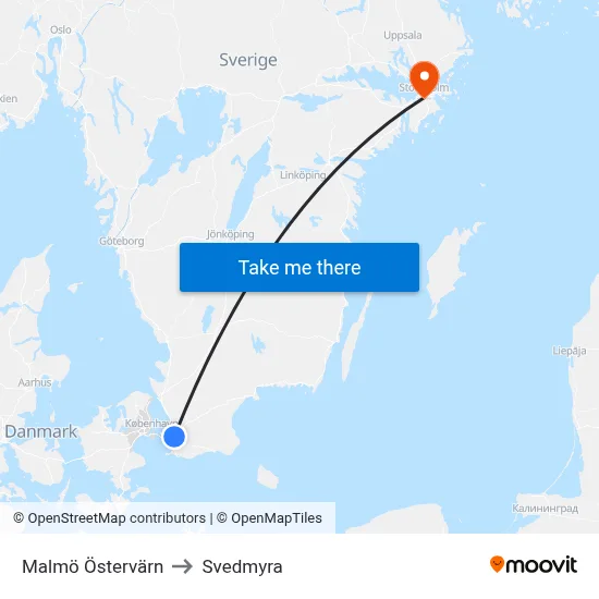 Malmö Östervärn to Svedmyra map