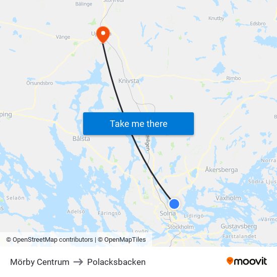 Mörby Centrum to Polacksbacken map