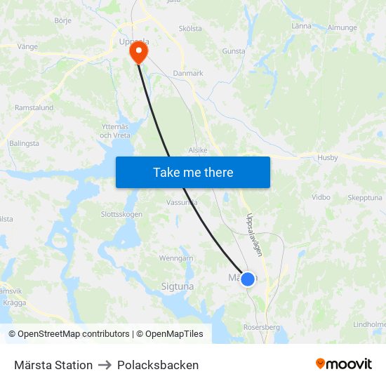 Märsta Station to Polacksbacken map