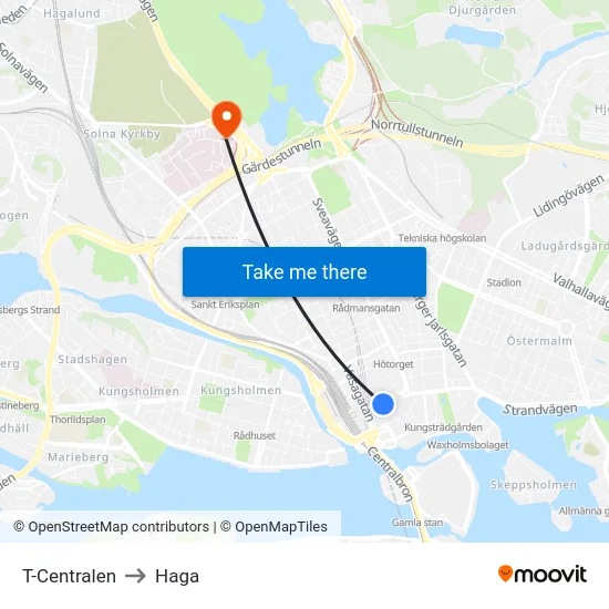 T-Centralen to Haga map