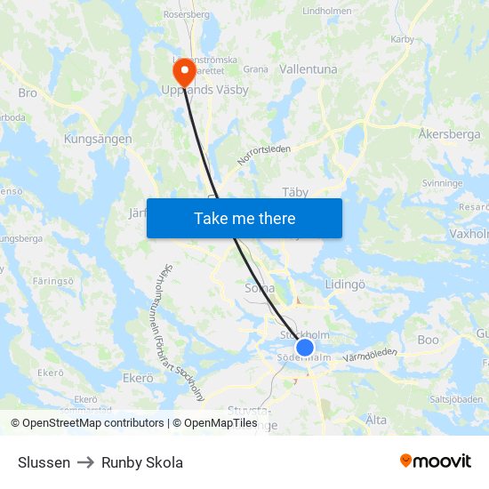 Slussen to Runby Skola map