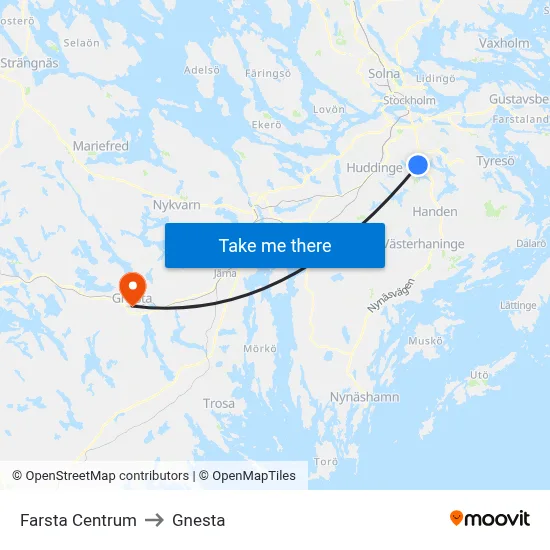 Farsta Centrum to Gnesta map