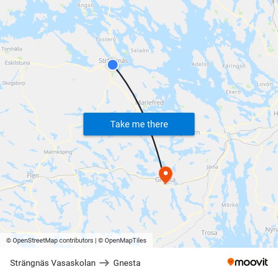 Strängnäs Vasaskolan to Gnesta map