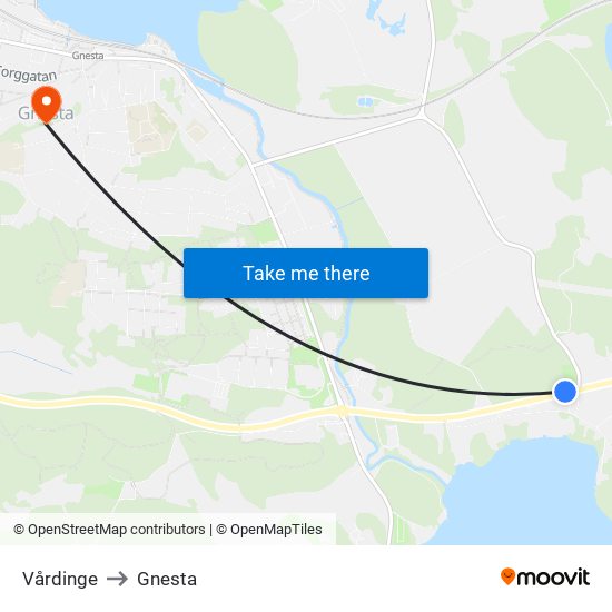 Vårdinge to Gnesta map