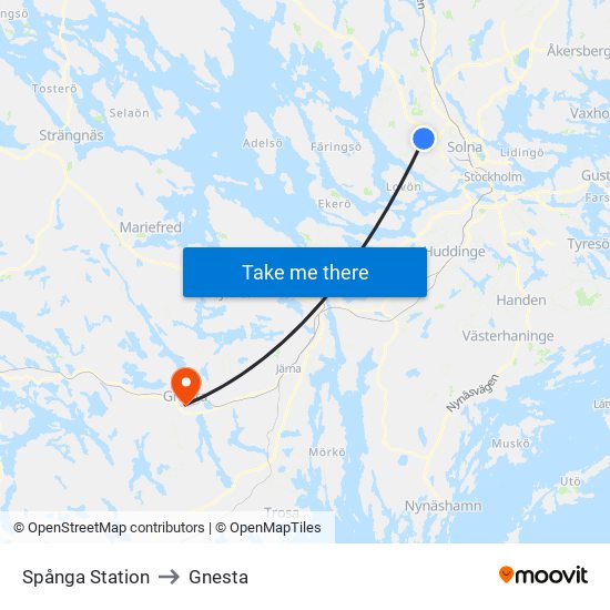 Spånga Station to Gnesta map