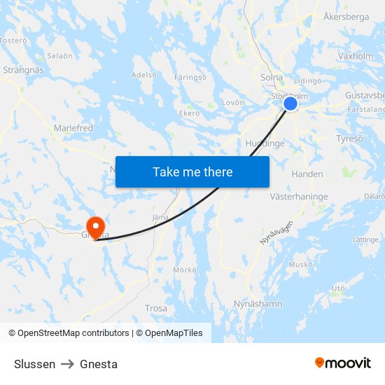Slussen to Gnesta map