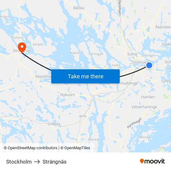 Stockholm to Strängnäs map