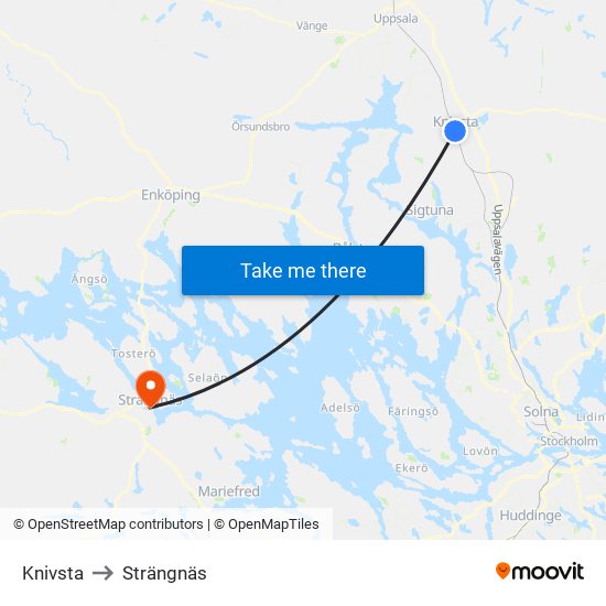 Knivsta to Strängnäs map