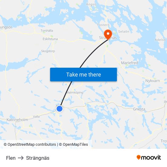 Flen to Strängnäs map