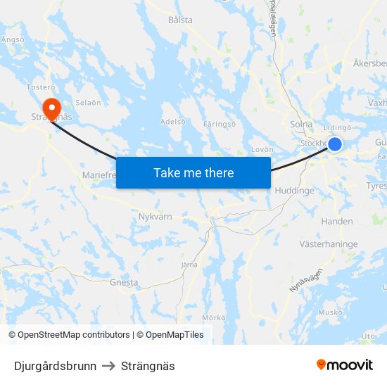 Djurgårdsbrunn to Strängnäs map