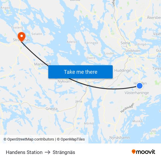 Handens Station to Strängnäs map