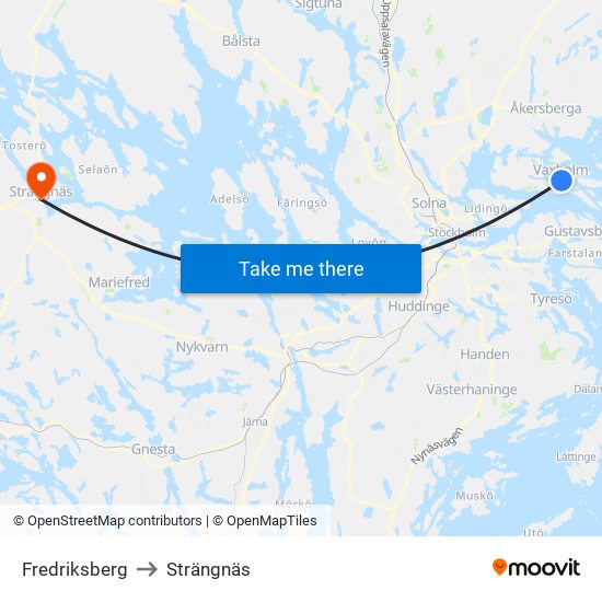 Fredriksberg to Strängnäs map