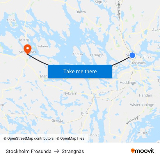 Stockholm Frösunda to Strängnäs map