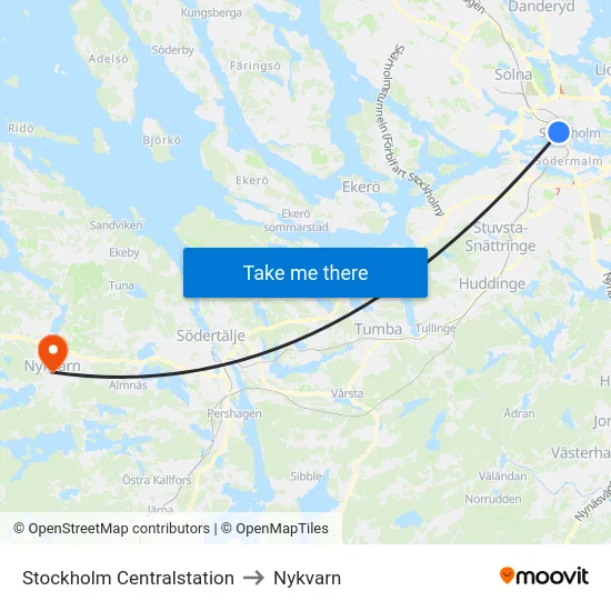 Stockholm Centralstation to Nykvarn map