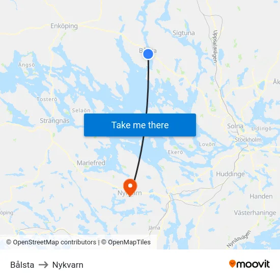 Bålsta to Nykvarn map