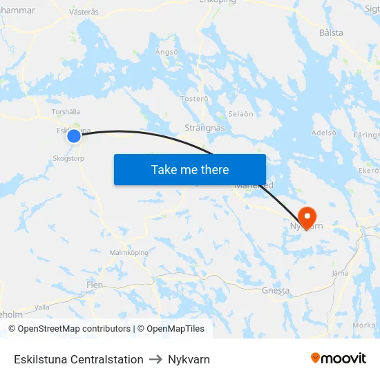 Eskilstuna Centralstation to Nykvarn map