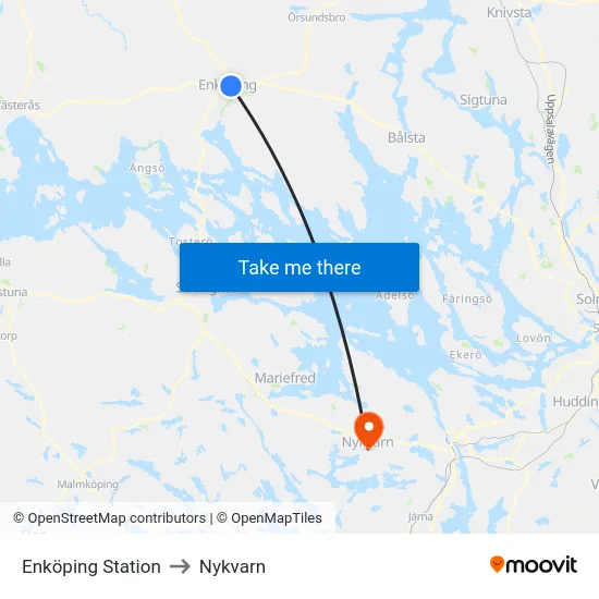 Enköping Station to Nykvarn map