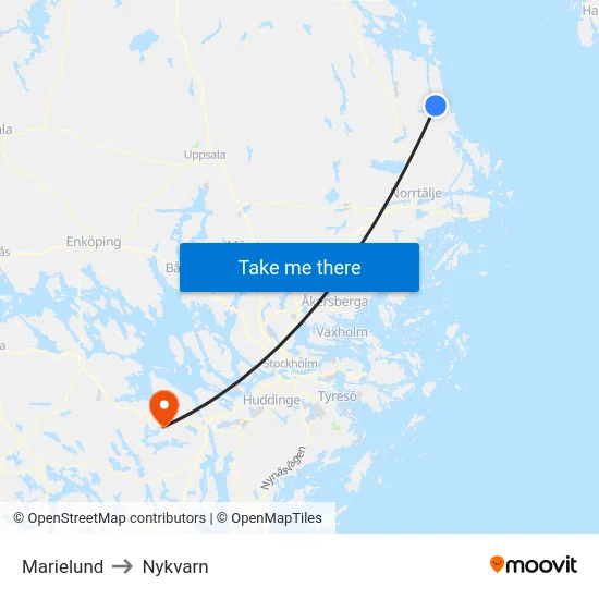 Marielund to Nykvarn map