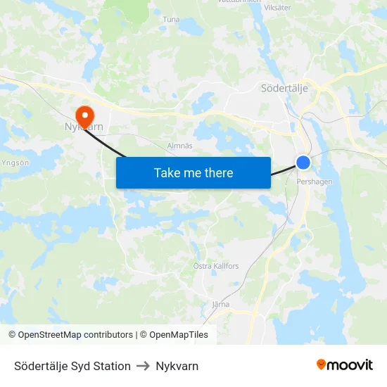 Södertälje Syd Station to Nykvarn map