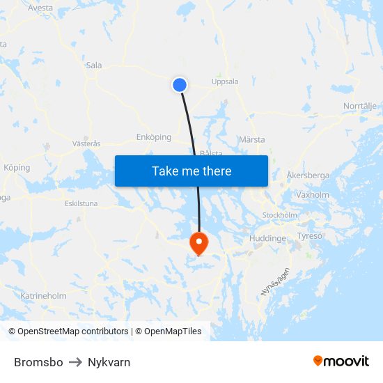 Bromsbo to Nykvarn map