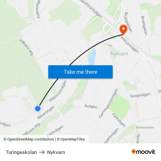 Turingeskolan to Nykvarn map