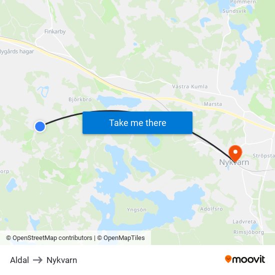 Aldal to Nykvarn map