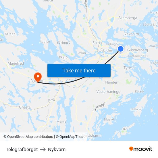 Telegrafberget to Nykvarn map