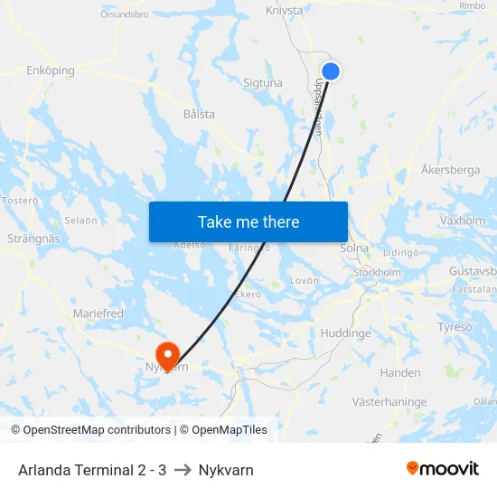 Arlanda Terminal 2 - 3 to Nykvarn map