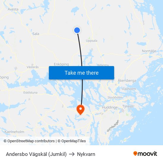 Andersbo Vägskäl (Jumkil) to Nykvarn map