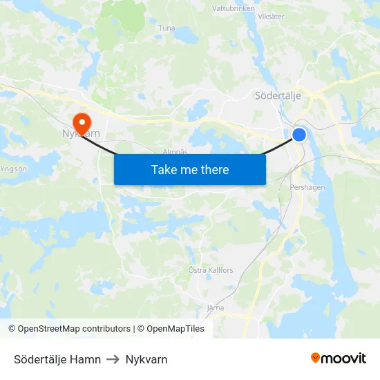 Södertälje Hamn to Nykvarn map