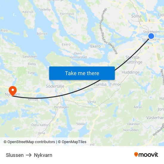 Slussen to Nykvarn map