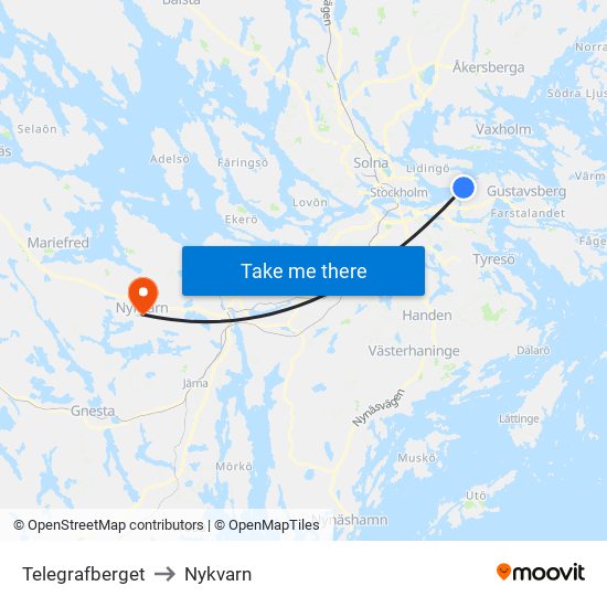 Telegrafberget to Nykvarn map