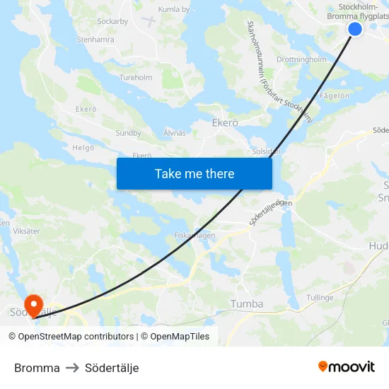 Bromma to Södertälje map