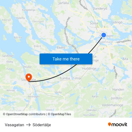 Vasagatan to Södertälje map