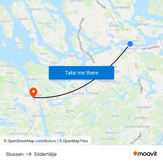 Slussen to Södertälje map