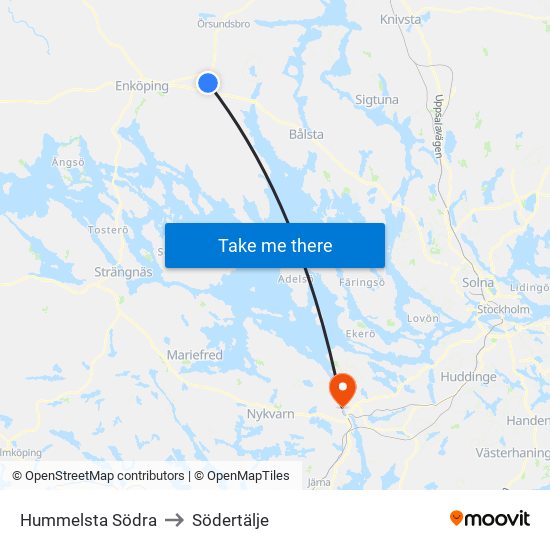 Hummelsta Södra to Södertälje map