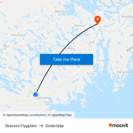Skavsta Flygplats to Södertälje map