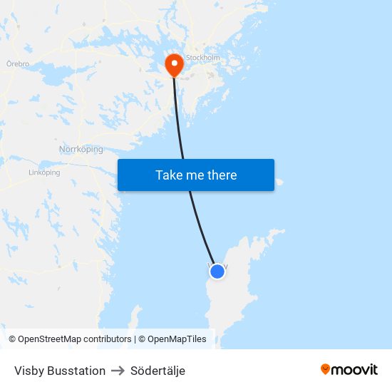 Visby Busstation to Södertälje map