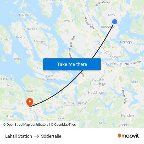 Lahäll Station to Södertälje map