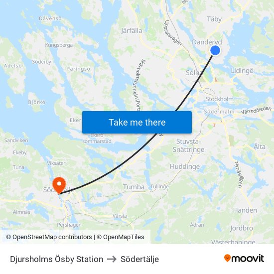 Djursholms Ösby Station to Södertälje map