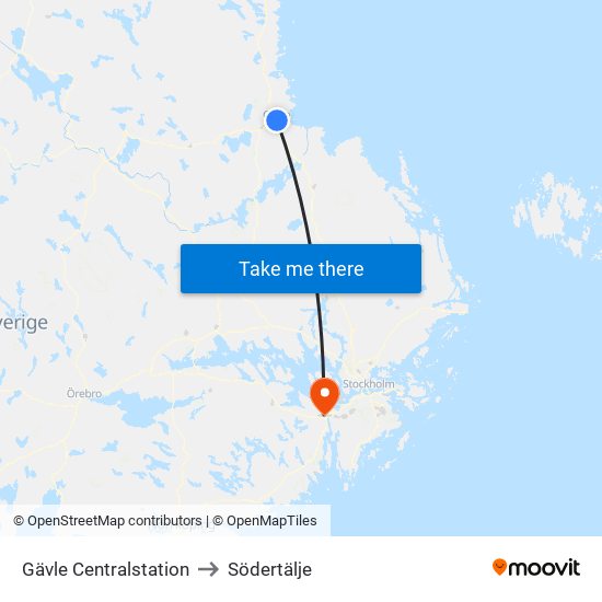 Gävle Centralstation to Södertälje map