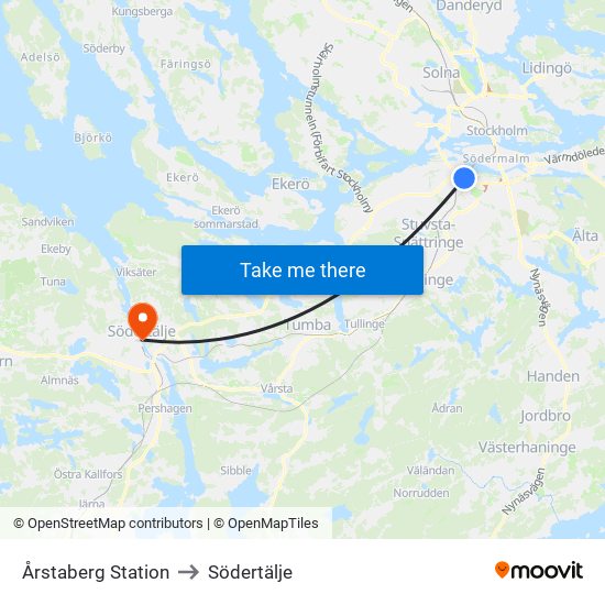 Årstaberg Station to Södertälje map