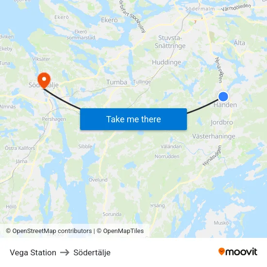 Vega Station to Södertälje map