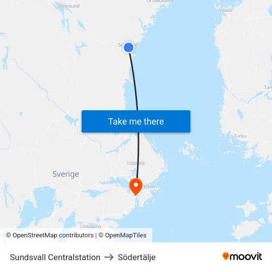 Sundsvall Centralstation to Södertälje map