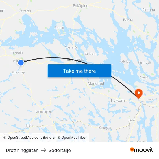 Drottninggatan to Södertälje map