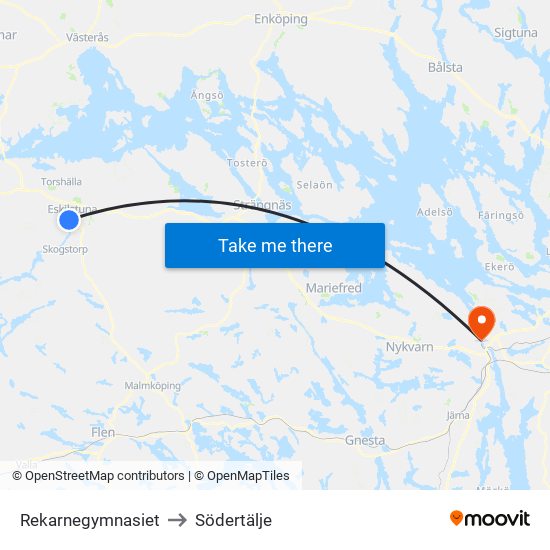 Rekarnegymnasiet to Södertälje map