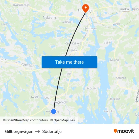 Gillbergavägen to Södertälje map