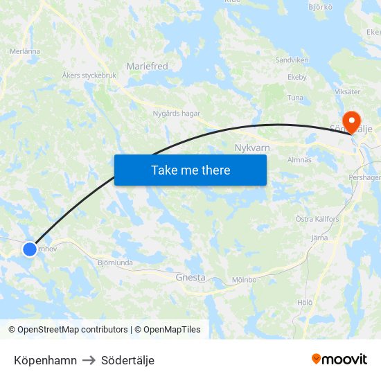 Köpenhamn to Södertälje map