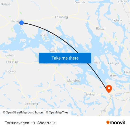 Tortunavägen to Södertälje map